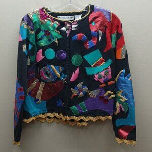 Vtg Michael Simon 1995 Circus Clowns Art To Wear Cardigan Sweater Large Artsy
